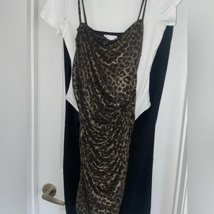 Nordstrom fine gold sparkle bodycon black mini dress cheetah print small/medium